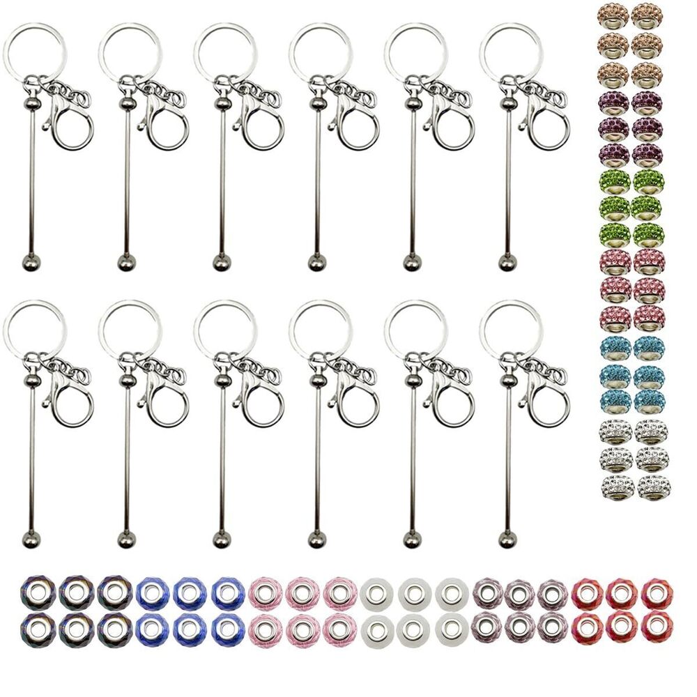 9401 84Pcs Beadable Keychain Bars Set Bulk Kit for Beads include 72pcs